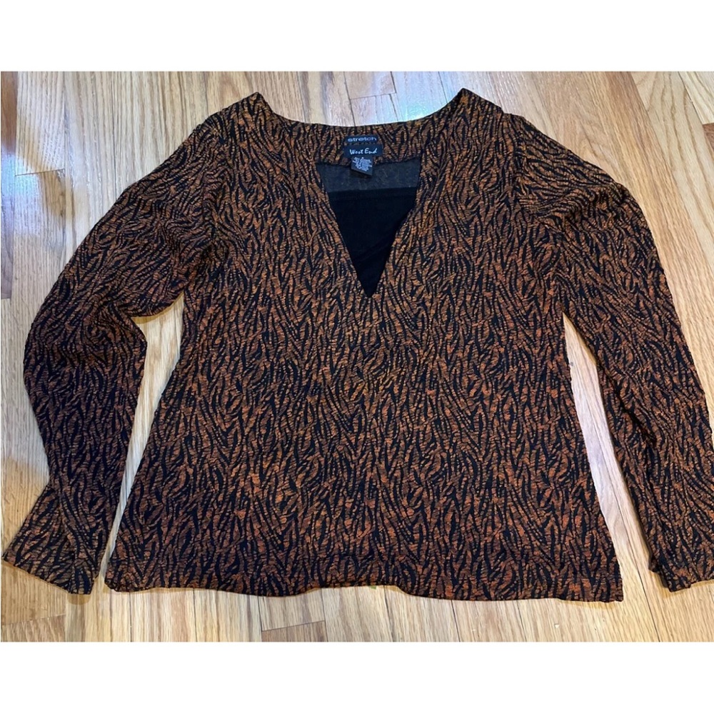 West End Black And Orange Tiger Print Blouse Size S